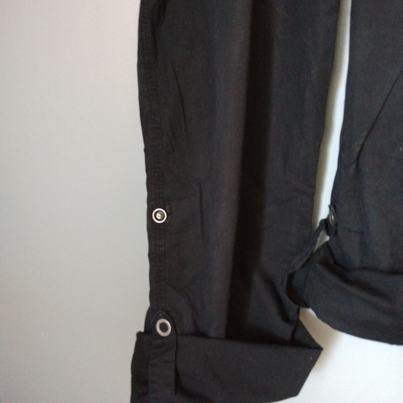 Black Long Convertable Capris Pants Travel /Outdoor Gear 4 pockets Tie waist - Picture 4 of 7